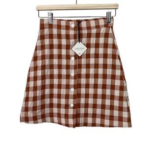 Aniela Parys Sz XS Lateriflora High Waisted Button Up Skirt Plaid Seersucker NWT